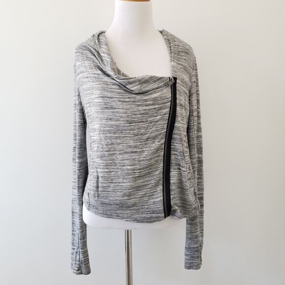 Lou & Grey Cropped Heather Gray Asymmetrical Zip-Up Sweatshirt Women Large - Picture 1 of 7